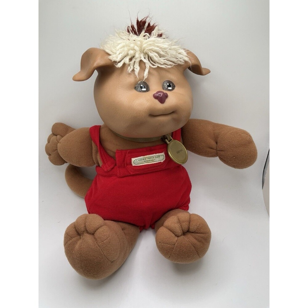 Vintage 1983 Cabbage Patch Kids Koosas Puppy Dog Plush Toy Coleco Red Overalls